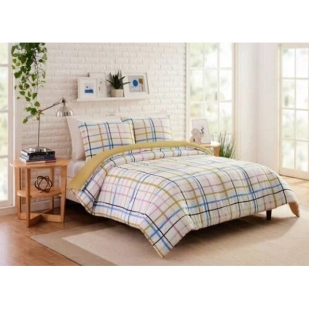 Makers Collective Ampersand Modern Windowpane Plaid Comforter Set Full/Queen New